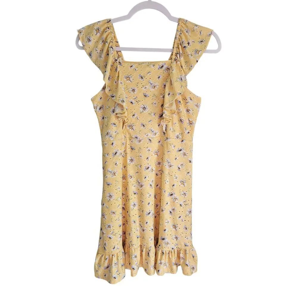 Little girl's yellow and blue floral dress. Knit Works Summer dress. Size 12